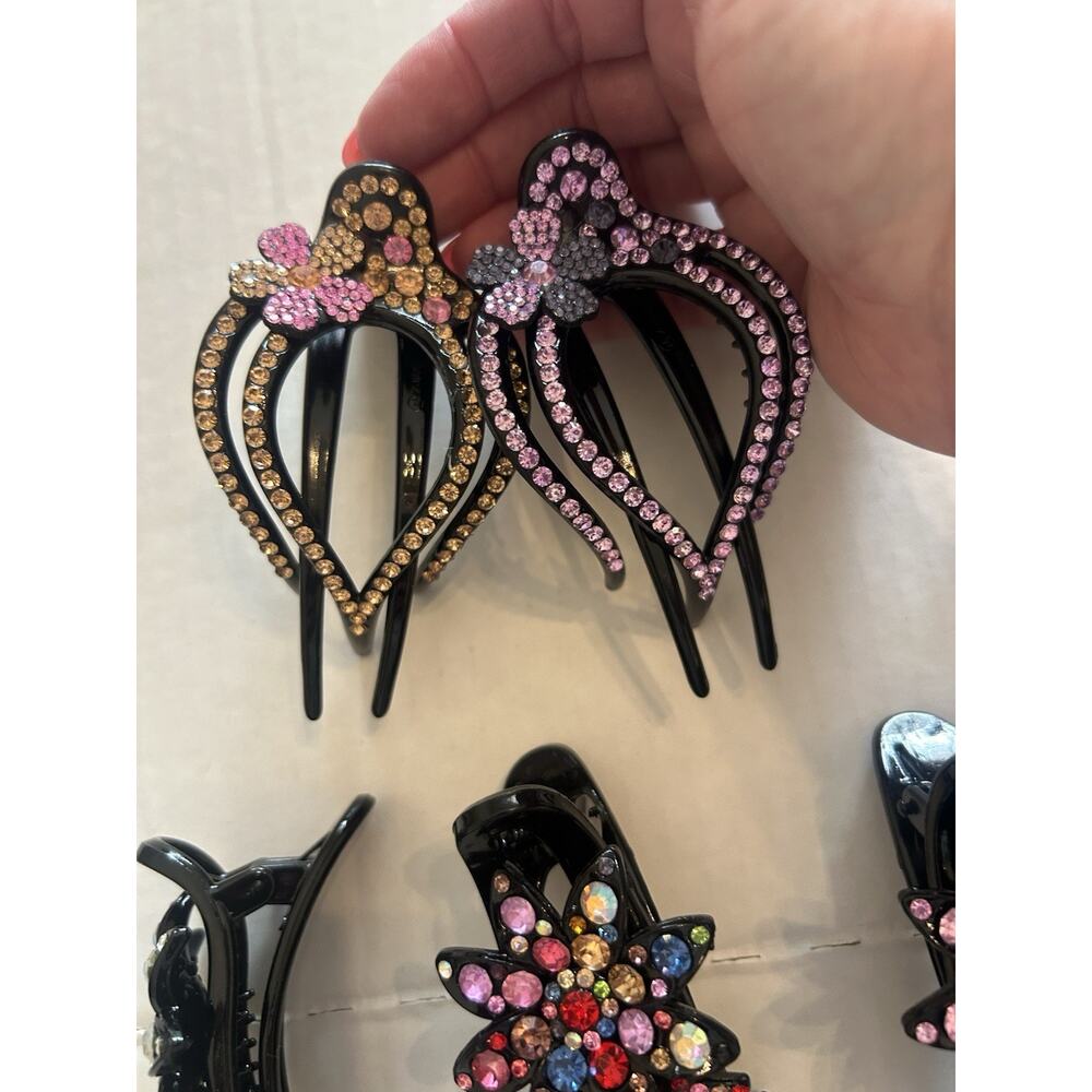 Lot Of 19 Rhinestone & Black Hair‎ Clips Pink Blue Purple Clear Stones - Picture 7 of 7